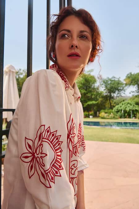Nika 1.0 Red & White Embroidered Shirt 