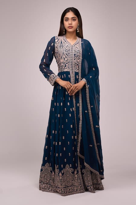 Samyukta Singhania Blue Hand Embroidered Anarkali Set 