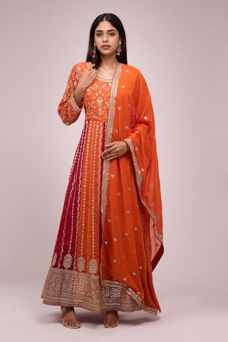 Samyukta Singhania Orange & Pink Embroidered Anarkali Set 