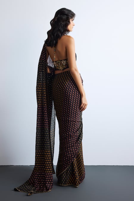 Shop RI.Ritu Kumar Black Viscose, Polyester, Chinon Embroidery Multi Print Designer Saree Set at Aza Fashions Shop_RI.Ritu Kumar_Black Viscose, Polyester, Chinon Embroidery Multi Print Designer Saree Set _at_Aza_Fashions