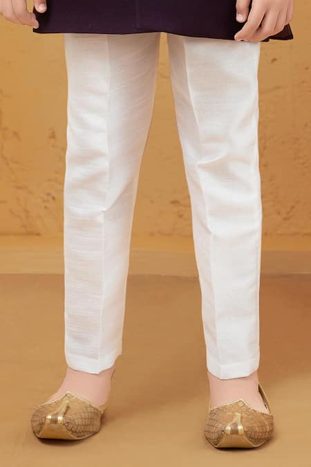 Petite Pomme Wine Silk, Cotton Embroidery Sherwani With White Pant Set Online at Aza Fashions Petite Pomme_Wine Silk, Cotton Embroidery Sherwani With White Pant Set _Online_at_Aza_Fashions