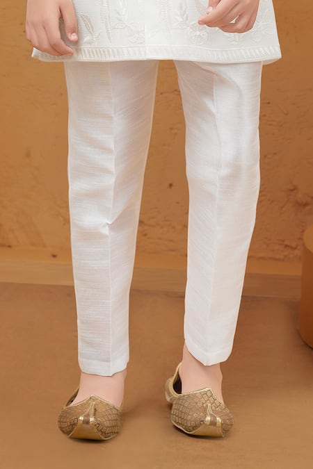 Petite Pomme White Silk, Cotton Embroidery Banarasi Sherwani And Pant Set Online at Aza Fashions Petite Pomme_White Silk, Cotton Embroidery Banarasi Sherwani And Pant Set _Online_at_Aza_Fashions