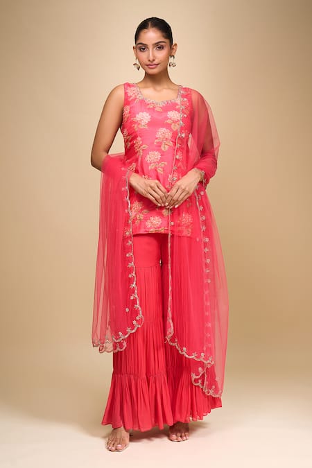 Samyukta Singhania Pink Floral Kurta Sharara Set 