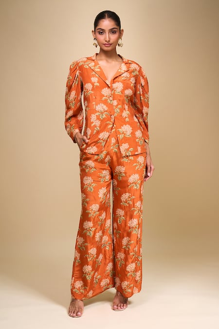 Samyukta Singhania Floral Print Crepe Jacket & Pant Set 