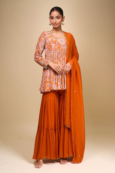 Samyukta Singhania Floral Peplum Kurta & Gharara Set 