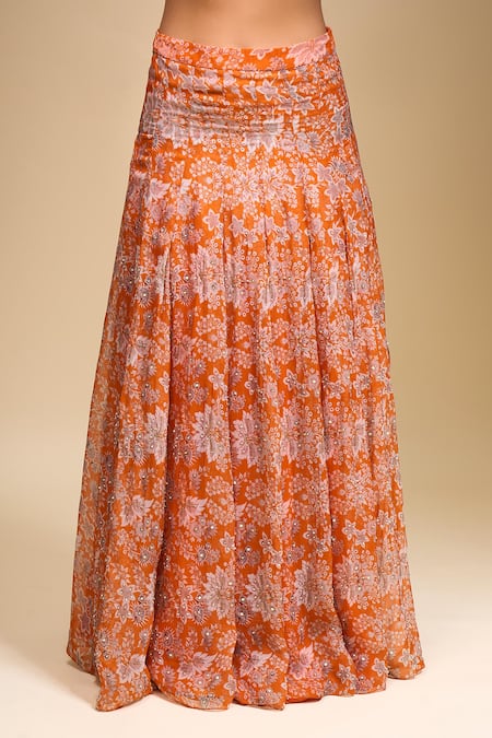 Samyukta Singhania Orange Organza Round Neck Floral Lehenga Set at Aza Fashions Samyukta Singhania_Orange Organza Round Neck Floral Lehenga Set _at_Aza_Fashions
