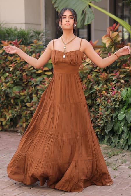 Foram Patel Brown Rayon Round Neck Designer Dress 