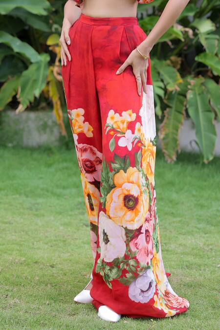 Foram Patel_Red Georgette Floral Print Set_Online_at_Aza_Fashions