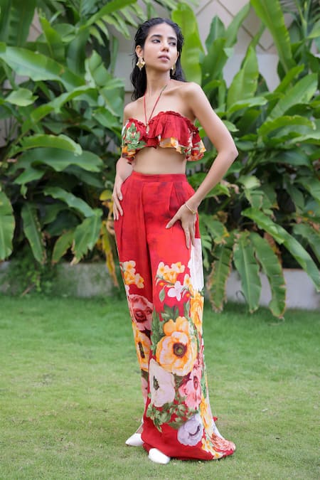 Buy_Foram Patel_Red Georgette Floral Print Set_Online_at_Aza_Fashions