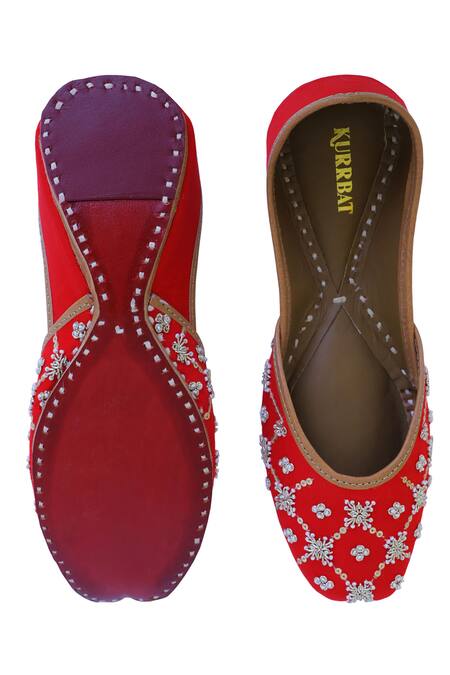 Shop_Kurrbat_Red Designer Jalsa Juttis _Online_at_Aza_Fashions