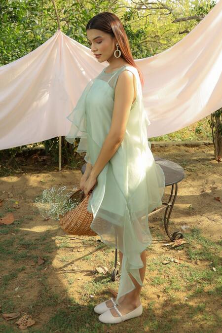 Marche Green Organza Round Neck Pistachio Shift Dress Online at Aza Fashions Marche_Green Organza Round Neck Pistachio Shift Dress _Online_at_Aza_Fashions