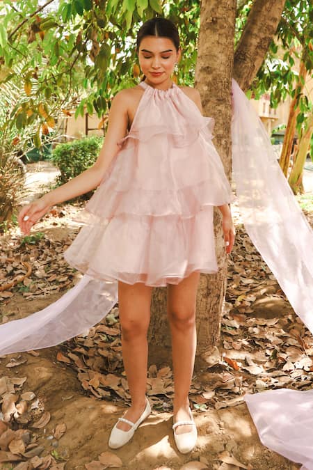 Marche Mauve Organza Mini Tier Dress 