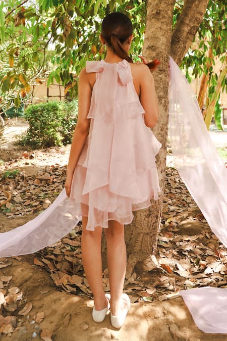 Marche Mauve Organza Mini Tier Dress 