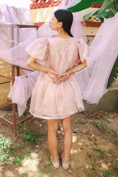Marche Mauve Organza Mini Panelled Tier Dress 
