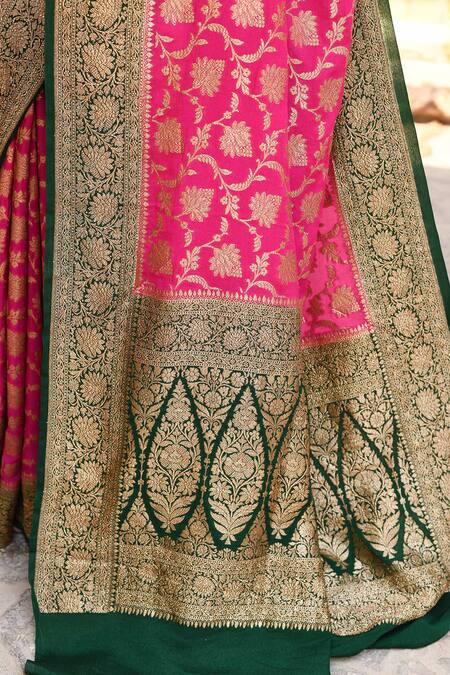 Buy_Naaritva India_Pink Crepe, Chiffon Zari Banarasi Hand Woven Saree With Running Blouse Piece 