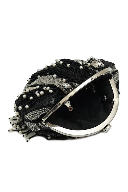 The Tan Clan_Black Sequins, Pearls Ava Batua Clutch Bag _Online_at_Aza_Fashions