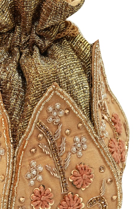 Buy_The Tan Clan_Gold Embroidery, Beads Baag Lotus Potli _Online_at_Aza_Fashions