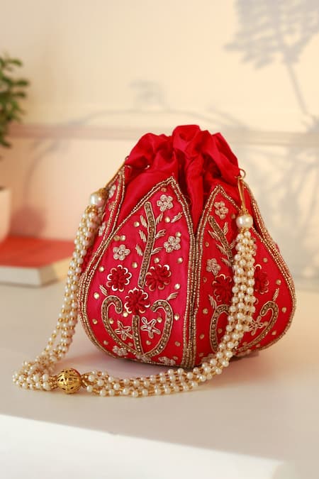 The Tan Clan Pink Embroidery, Beads Baag Hot Lotus Potli 