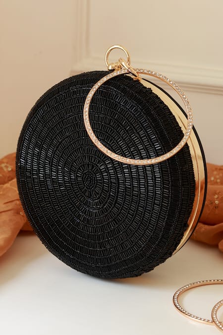 The Tan Clan Black Rhinestones Glitz Round Clutch 