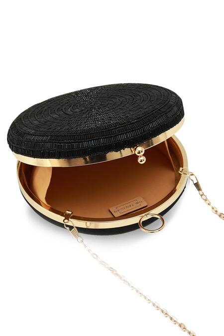 Buy_The Tan Clan_Black Rhinestones Glitz Round Clutch _Online_at_Aza_Fashions