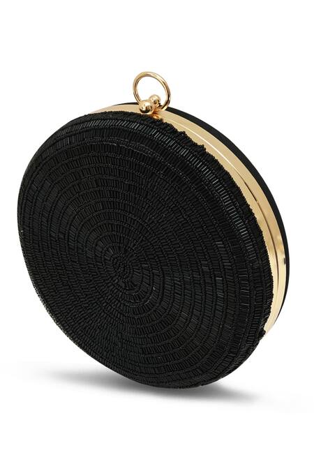 Shop_The Tan Clan_Black Rhinestones Glitz Round Clutch _Online_at_Aza_Fashions