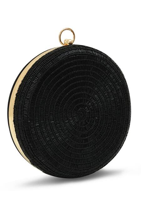 The Tan Clan_Black Rhinestones Glitz Round Clutch _at_Aza_Fashions