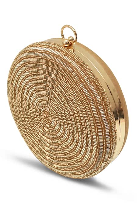 Shop_The Tan Clan_Gold Glitz Round Clutch _Online_at_Aza_Fashions