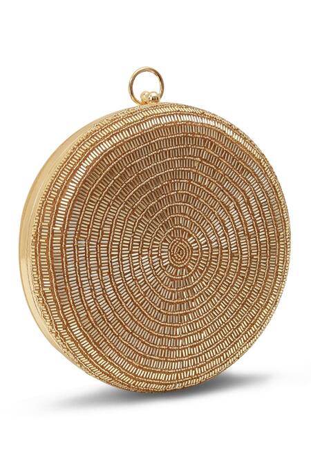 The Tan Clan_Gold Glitz Round Clutch _at_Aza_Fashions