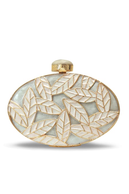 The Tan Clan_Gold Gulzar Brass Clutch _Online_at_Aza_Fashions