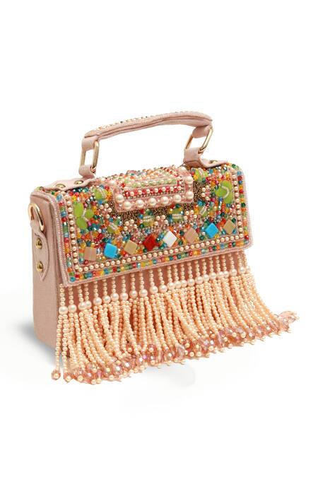 Buy_The Tan Clan_Beads, Fringe Kiara Flap Over Clutch Bag_Online_at_Aza_Fashions
