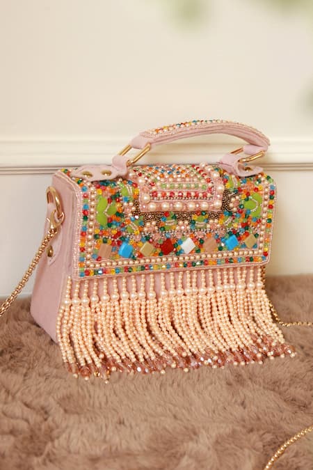 The Tan Clan Beads, Fringe Kiara Flap Over Clutch Bag 