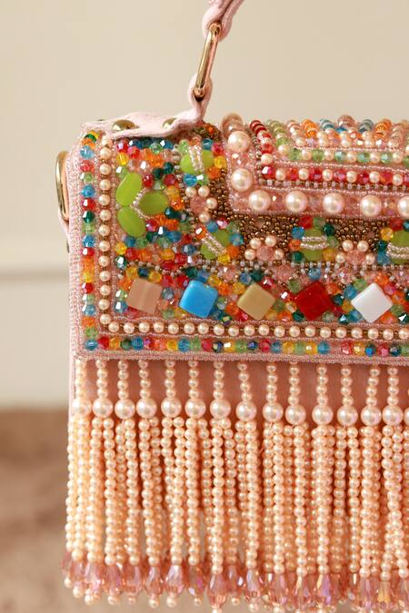 The Tan Clan_Beads, Fringe Kiara Flap Over Clutch Bag_at_Aza_Fashions