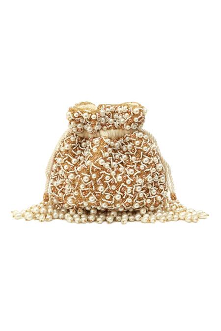Buy_The Tan Clan_White Pearls, Embroidery Rimsha Potli Bag With Tassels_Online_at_Aza_Fashions