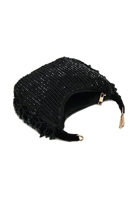 The Tan Clan_Black Beads, Tassels Sera Drop Pearls Batua Bag _Online_at_Aza_Fashions