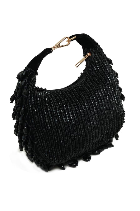 Shop_The Tan Clan_Black Beads, Tassels Sera Drop Pearls Batua Bag _Online_at_Aza_Fashions