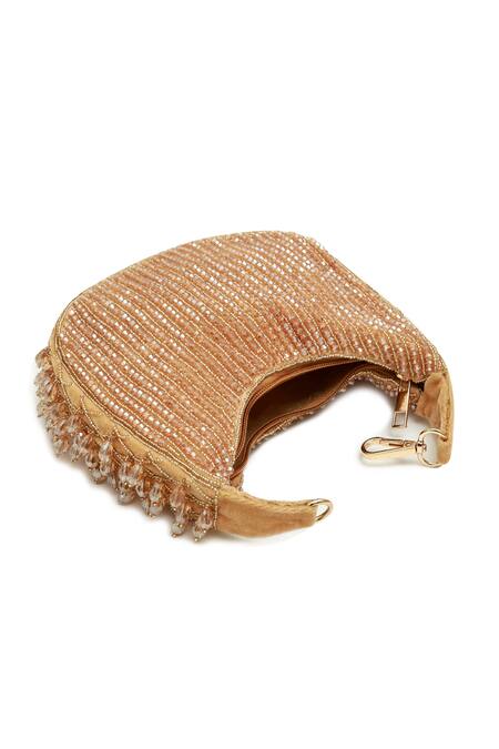 The Tan Clan_Gold Beads, Sequins, Tassels Sera Drop Pearls Batua Bag _Online_at_Aza_Fashions