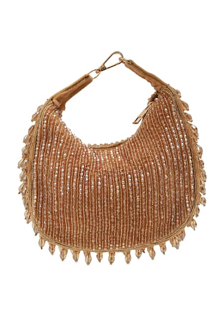 Buy_The Tan Clan_Gold Beads, Sequins, Tassels Sera Drop Pearls Batua Bag _Online_at_Aza_Fashions