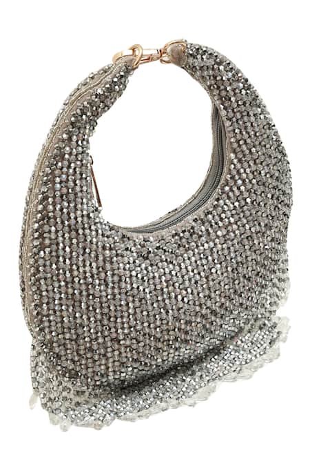 Buy_The Tan Clan_Gray Rhinestones, Tassels Sera Drop Pearls Batua Bag _Online_at_Aza_Fashions