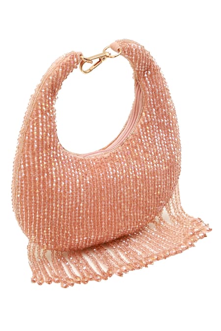 Shop_The Tan Clan_Pink Beads Sera Drop Pearls Batua Bag _at_Aza_Fashions