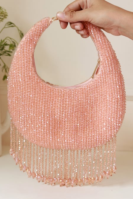 The Tan Clan Pink Beads Sera Drop Pearls Batua Bag 