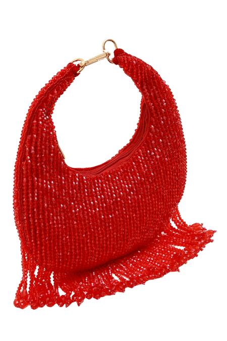 Buy_The Tan Clan_Red Beads Sera Drop Pearls Batua Bag _Online_at_Aza_Fashions