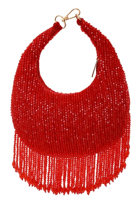 Shop_The Tan Clan_Red Beads Sera Drop Pearls Batua Bag _at_Aza_Fashions