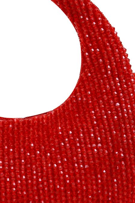 Shop_The Tan Clan_Red Beads Sera Drop Pearls Batua Bag _Online_at_Aza_Fashions