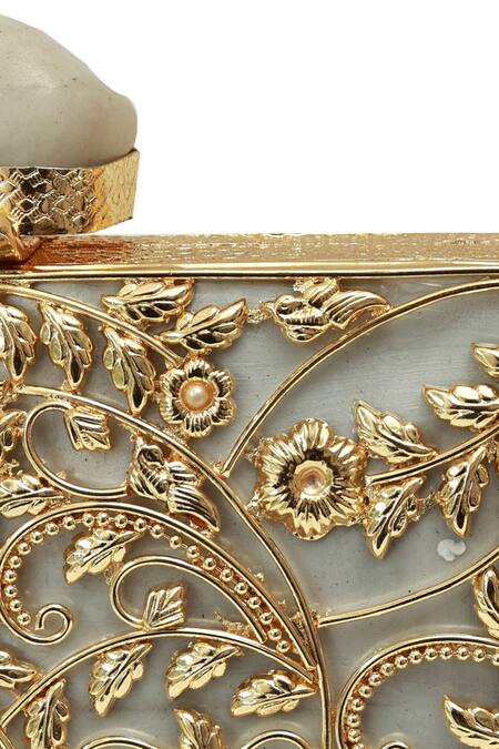 The Tan Clan_Gold Embroidery Uzma Intricate Brass Clutch _at_Aza_Fashions