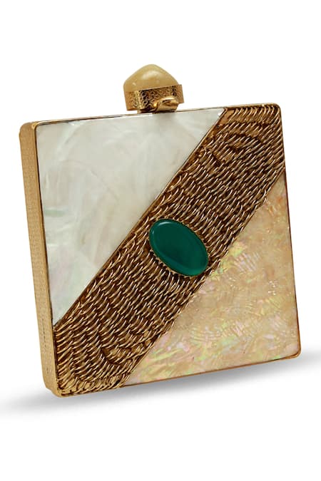 The Tan Clan Designer Mother of Pearl Brass Clutch 
