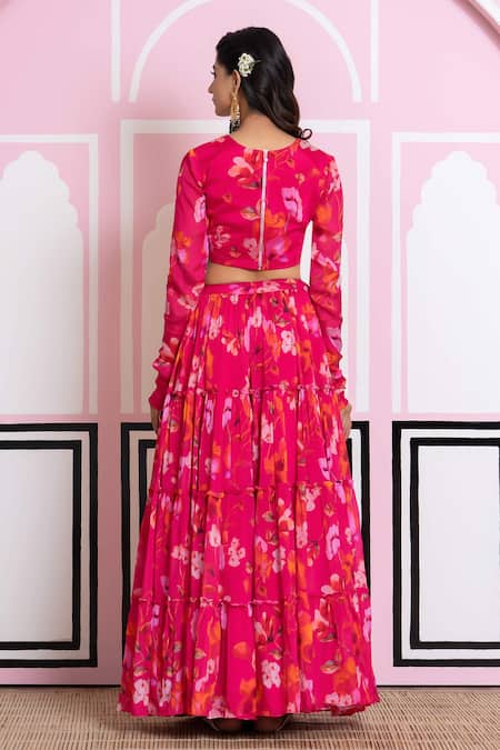 Yuvraani Jaipur Floral Print Pink Lehenga Set 