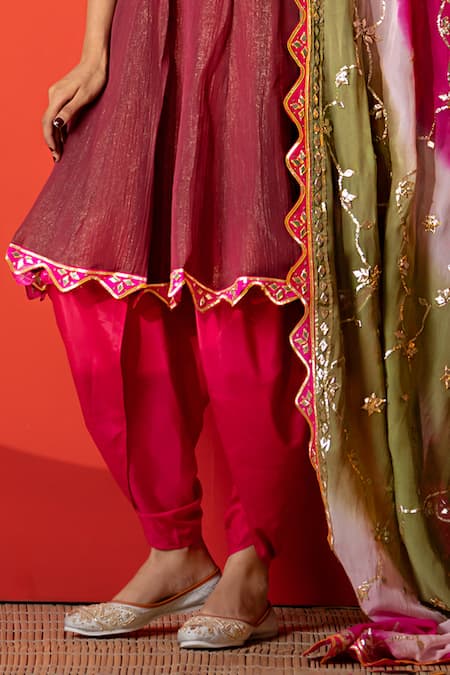 Shop_Yuvraani Jaipur_Maroon Crepe, Silk, Organza Sequins, Embroidery Designer Kurta Set With Dupatta 