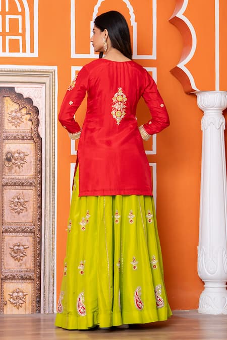 Yuvraani Jaipur Red Embroidered Lehenga Kurta Set 