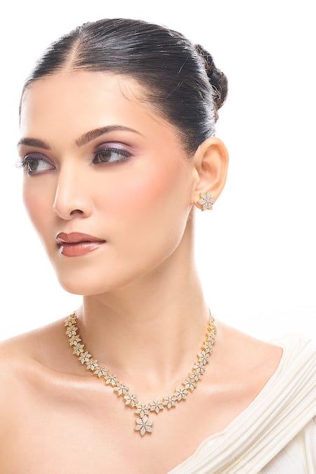 Nazaakat By Samara Singh Gold American Diamond Necklace & Earrings Set 