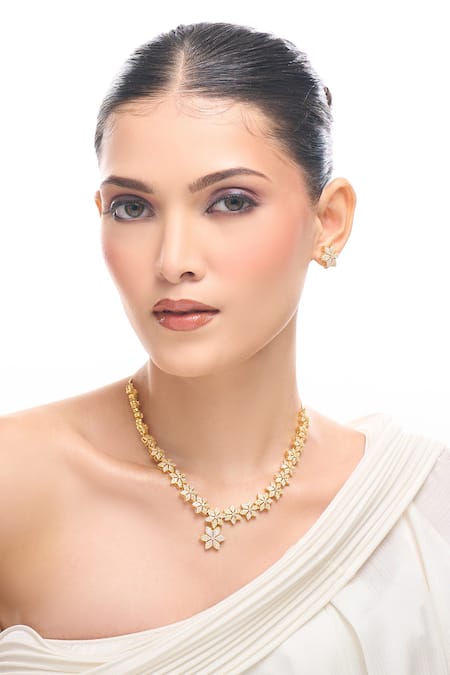 Buy Nazaakat By Samara Singh Gold Plated American Diamond Necklace And Earrings Set Buy_Nazaakat By Samara Singh_Gold Plated American Diamond Necklace And Earrings Set
